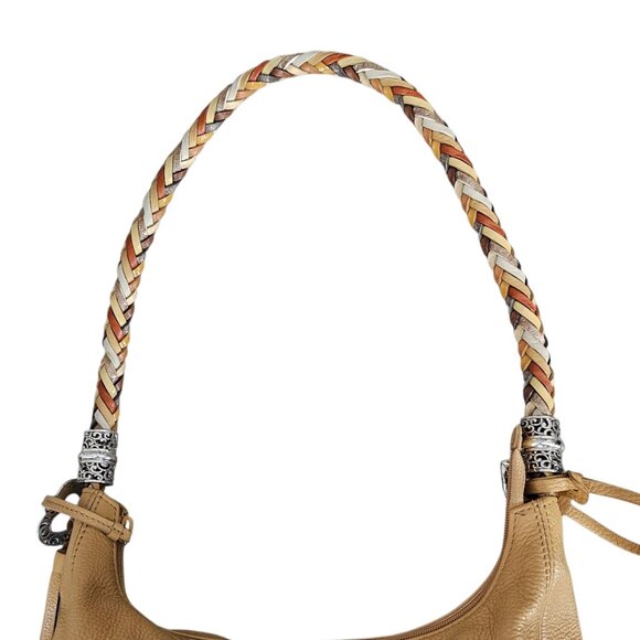 Brighton Barbados Hobo Ziptop Leather Boho Braided Strap Tan Shoulder Bag - Picture 14 of 14